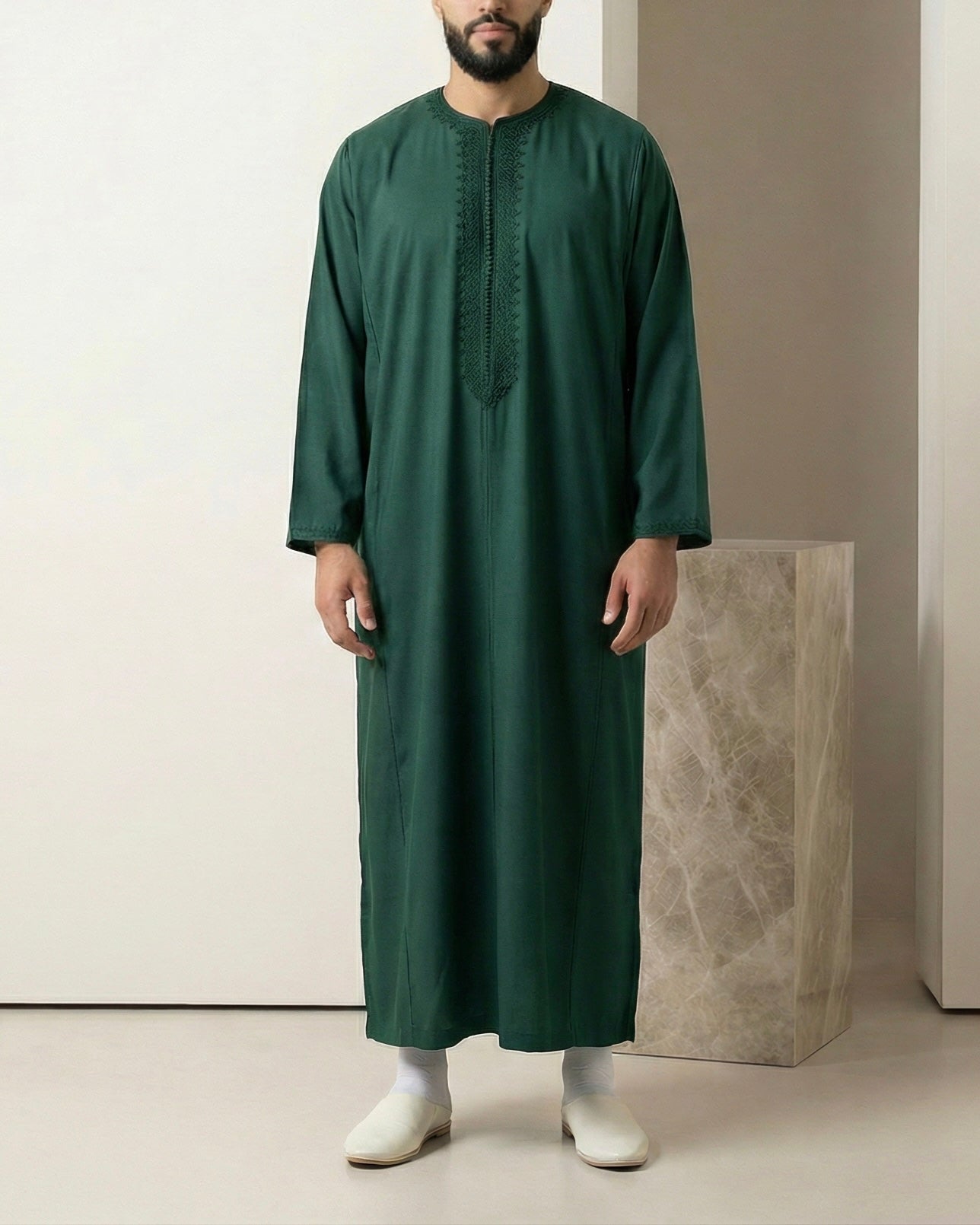 Premium-Kaftan in Tannengrün